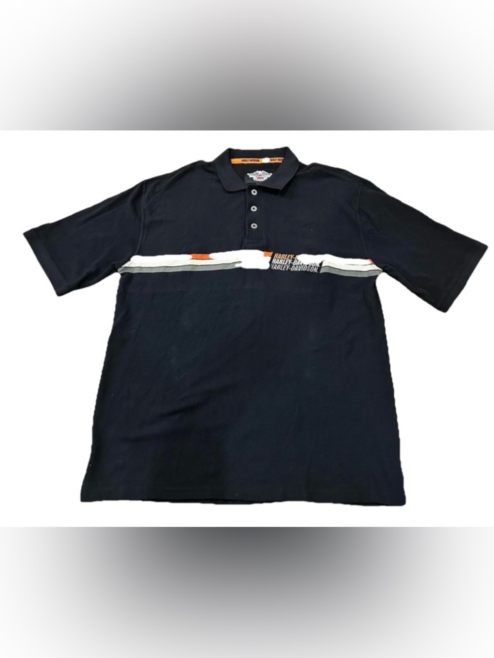 Harley Davidson Polo Shirt Mens L Vintage Embroidered Stripe‎ Y2K Biker Retro